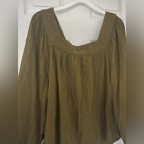 Olive green cotton peasant top - Picture 5 of 6